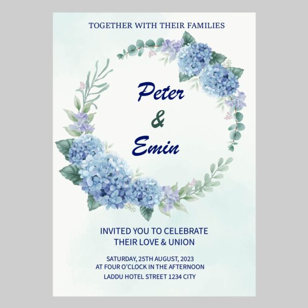 blue floral wedding invitation template